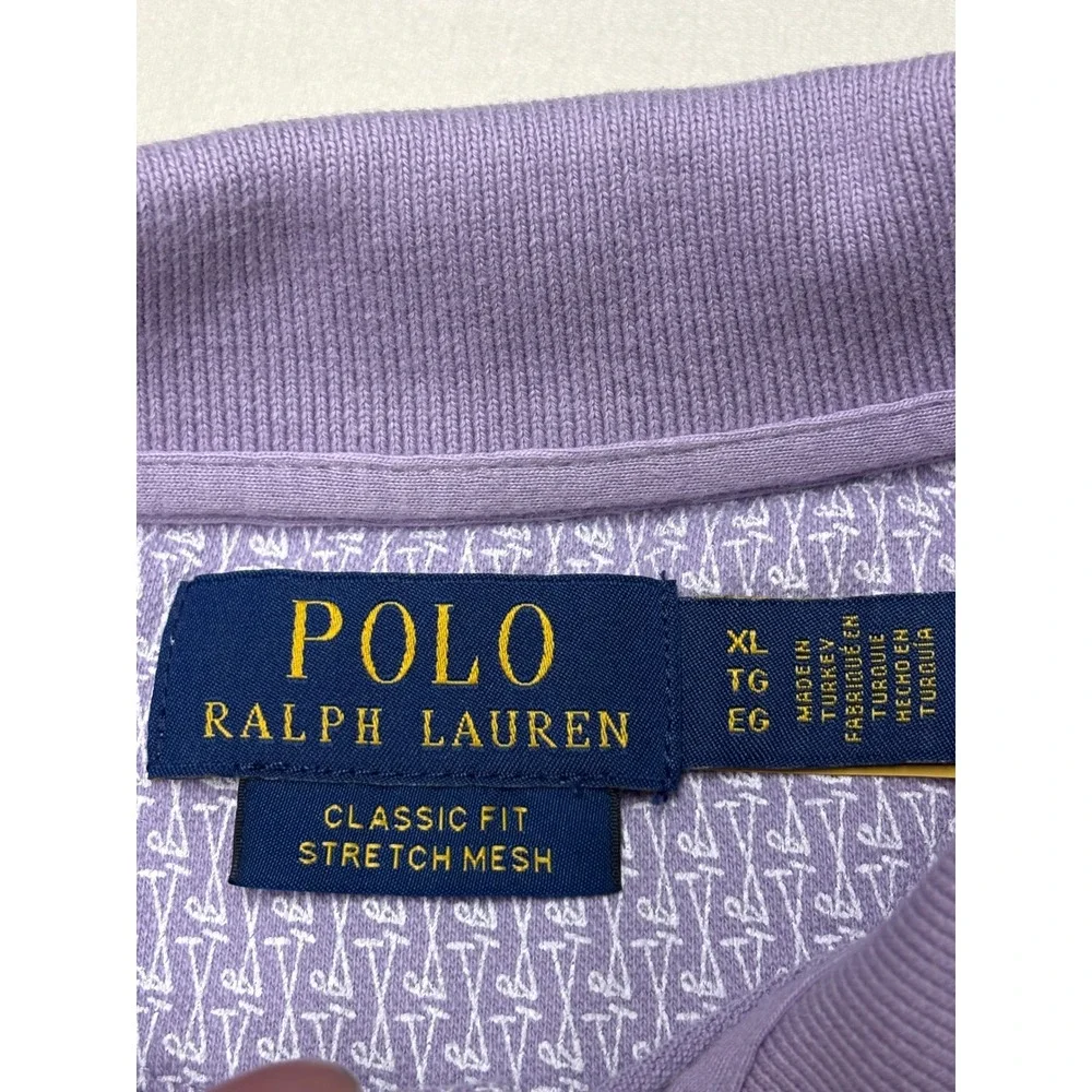 Polo Ralph Lauren Mens XL Purple Golf Club Print Stretch Mesh Polo Shirt